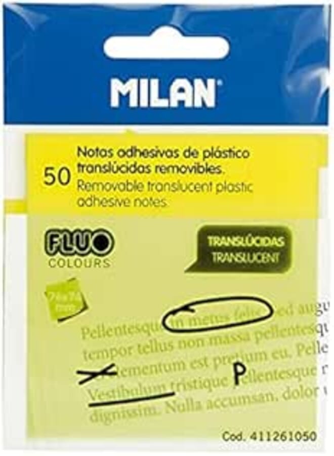 MILAN 50 translucent removable Fluo yellow adhesive notes 76 x 76 mm